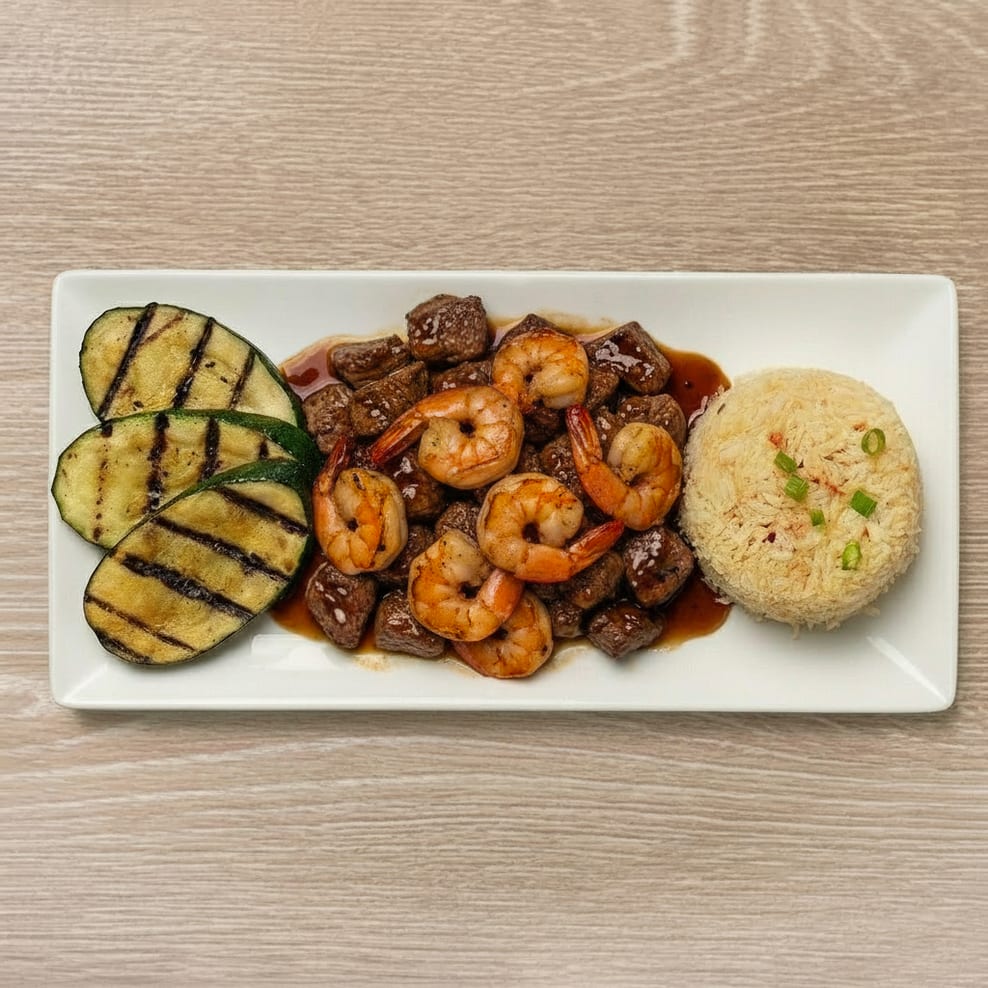 Filet Mignon + Jumbo Shrimp Hibachi.