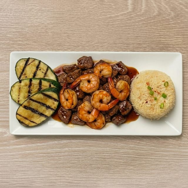Filet Mignon + Jumbo Shrimp Hibachi.