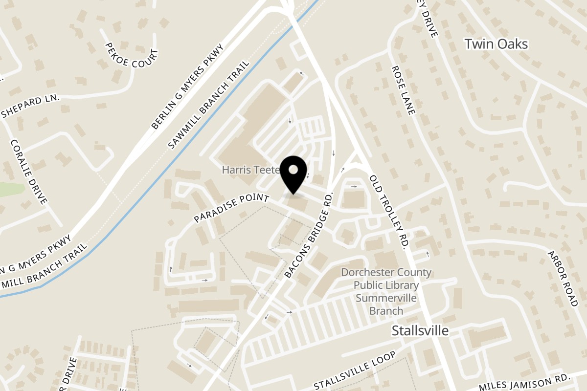 Map showing the location of Myles and Jun Yakitori Japanese Char Grill on 710 Bacons Bridge Rd Ste C in Summerville